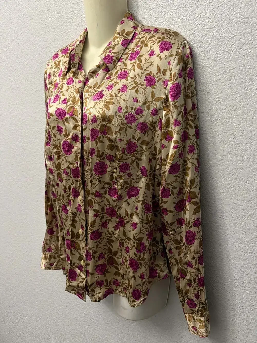 Ann Taylor LOFT 100% Silk Vintage Floral Long Sleeve Blouse Size 8